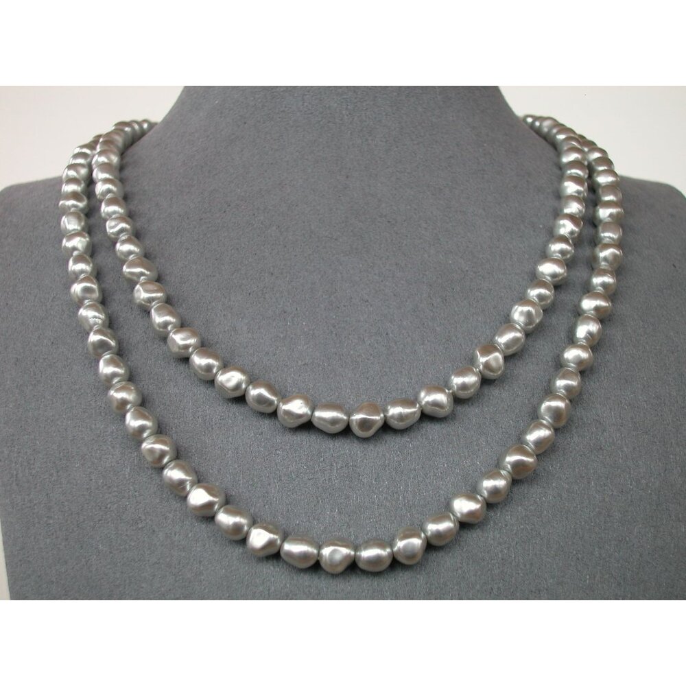 Silver Tone Baroque Style Freshwater Pearl Single  Strand Necklace